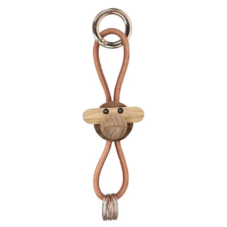 Ape nøkkelring 3 cm gull/natur/teak/limba