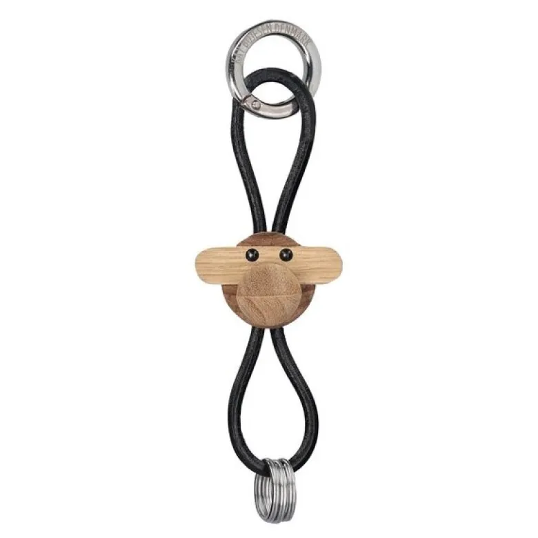 Ape nøkkelring 3 cm sølv/svart/teak/limba