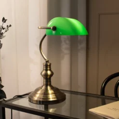 Bankers bordlampe 42 cm antikk/grønn