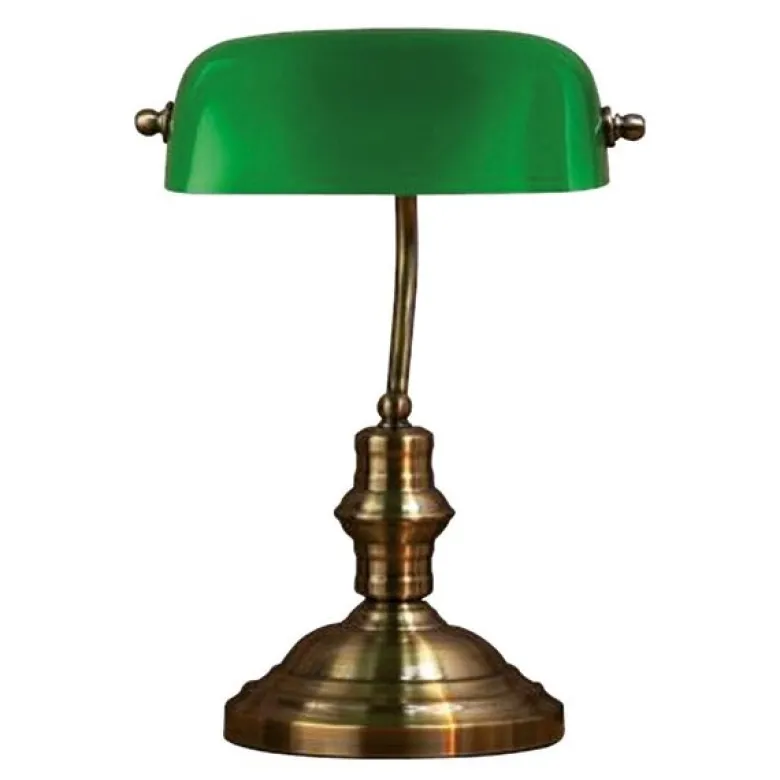 Bankers bordlampe 42 cm antikk/grønn