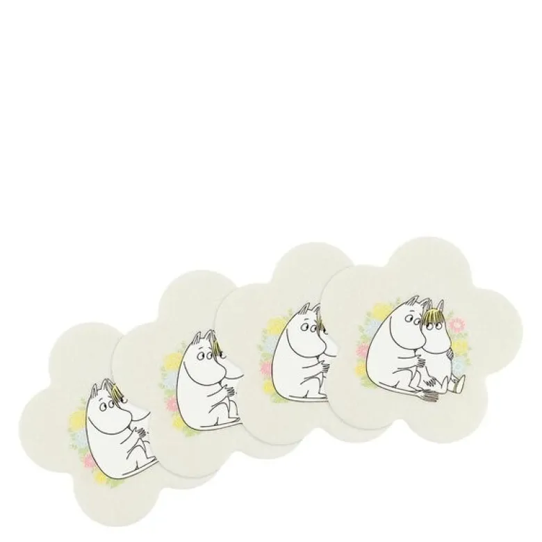 Blomster glassbrikke 10,5 cm 4 stk offwhite