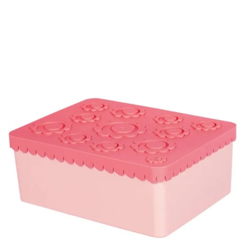 Blomst matboks i plast 3 rom rosa