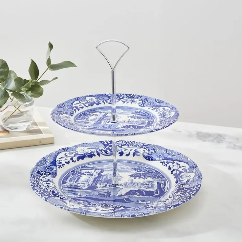 Blue Italian 2-etasjes kakefat 27 cm blå/hvit