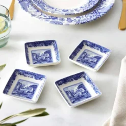 Blue Italian tallerken firkantet 7,5 cm 4 stk blå/hvit