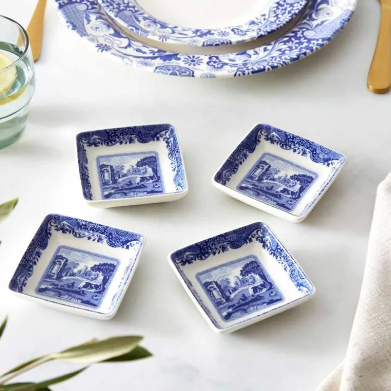 Blue Italian tallerken firkantet 7,5 cm 4 stk blå/hvit