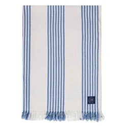 Bomullspledd 170x130 cm stripet/rutete hvit/blå/beige