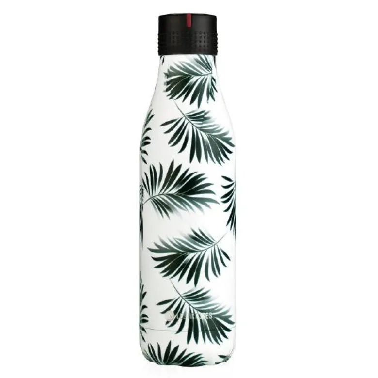 Bottle Up Design termoflaske 0,5L hvit/mørk grønn med blad