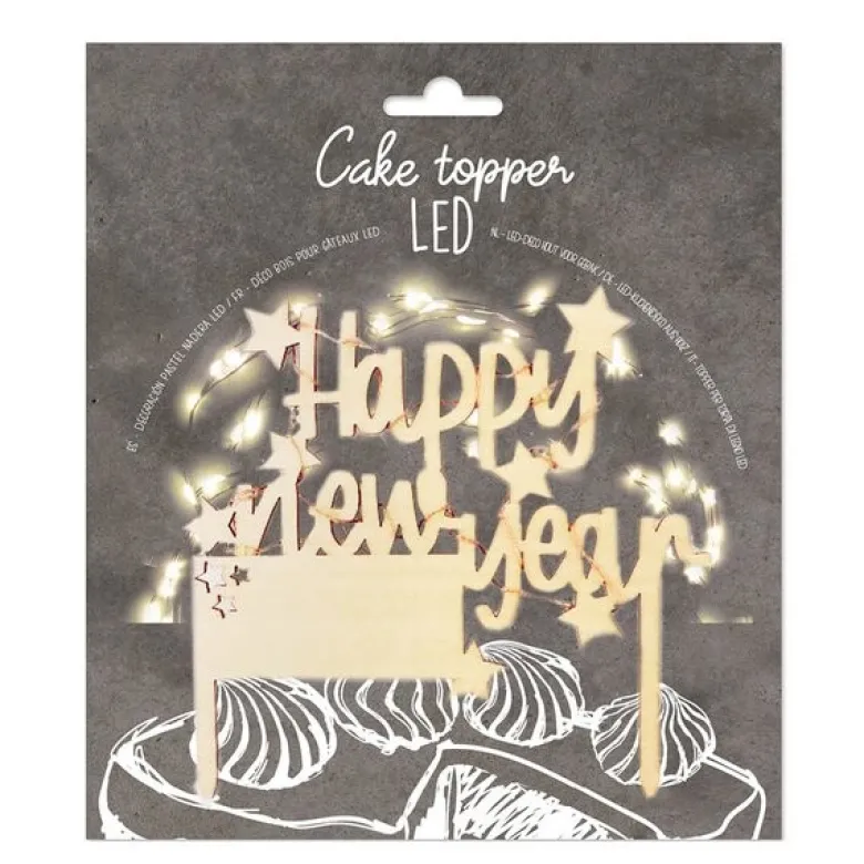 Cake Topper LED kakedekorasjon Happy New Year tre
