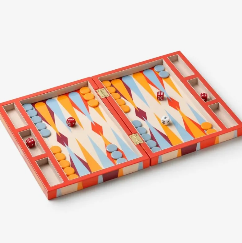 Classic lakkert backgammon rød/multi