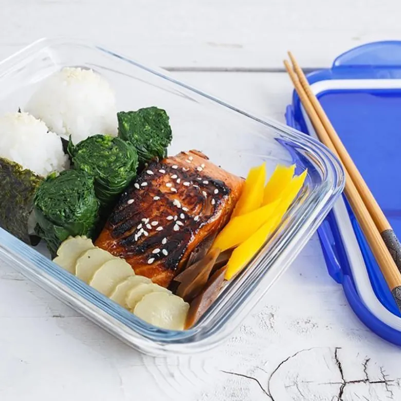 Cook & Go matboks 24x18cm 1,9L klar/blå
