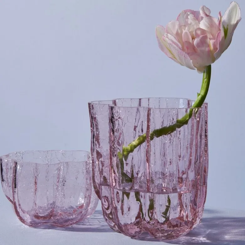 Crackle lyslykt 5,8 cm rosa