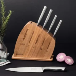 Cronos knivsett 6 deler m/knivblokk sølv