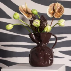 Crumple vase 26 cm brun