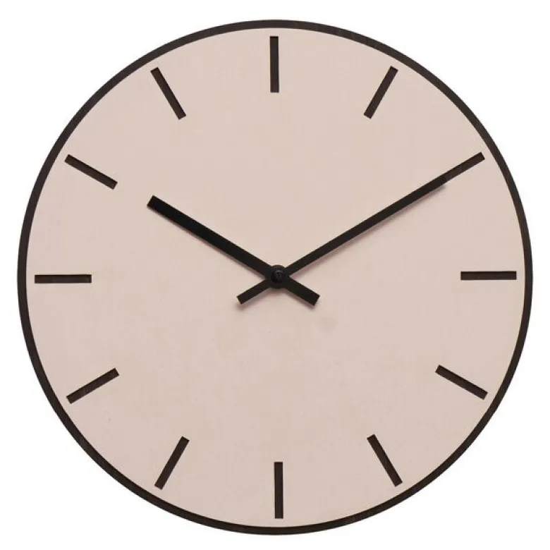Dark oak powder veggklokke 28 cm rosa linoleum m/svart viser