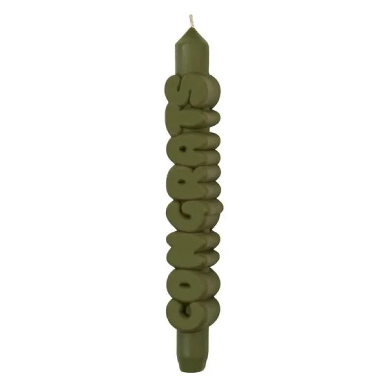 3D kronelys 23 cm CONGRATS olivengrønn