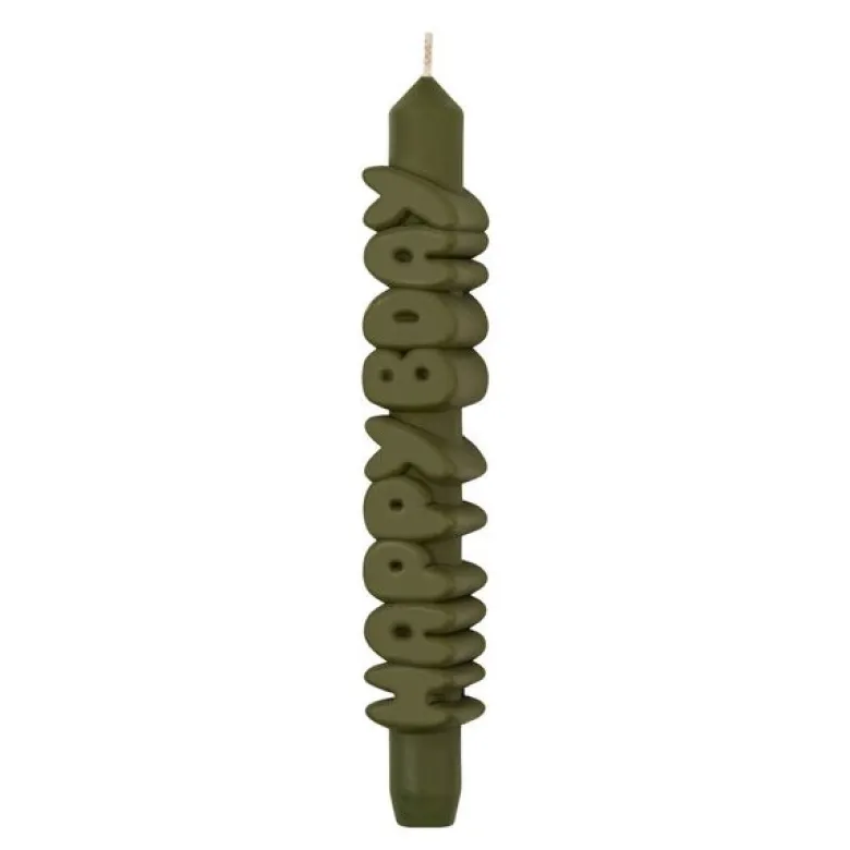 3D kronelys 23 cm HAPPY BDAY olivengrønn