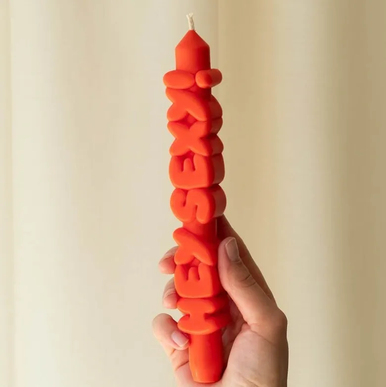 3D kronelys 23 cm HEY SEXY! oransje