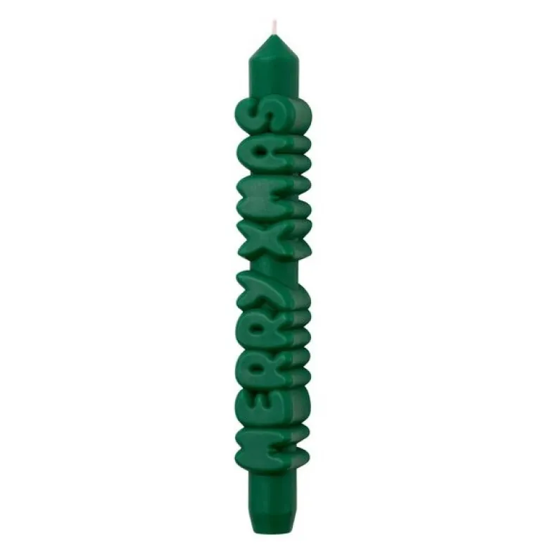3D kronelys 23 cm MERRY XMAS grønn