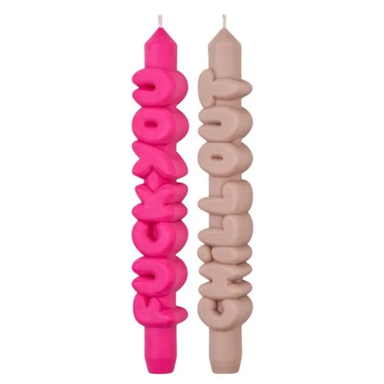 3D kronelys 23 cm 2 stk BOLD rosa/krem
