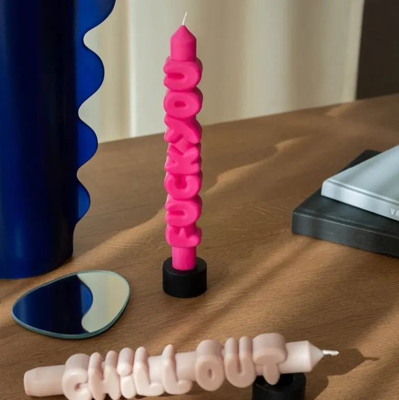 3D kronelys 23 cm 2 stk BOLD rosa/krem