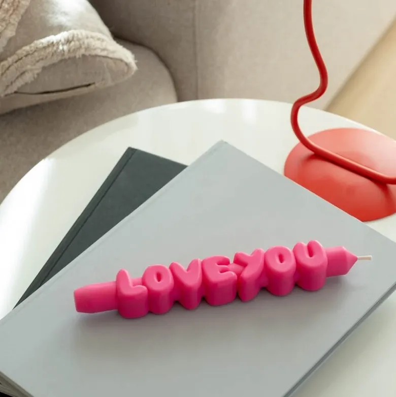 3D kronelys 23 cm 2 stk LOVING svart/rosa