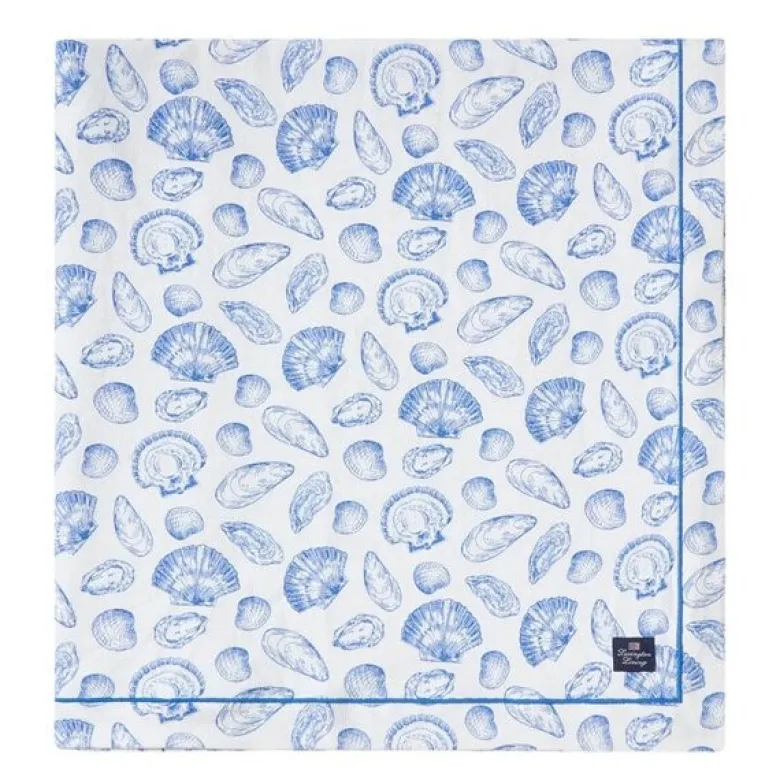 Duk 180x180 cm bomull skallprintet hvit/blå