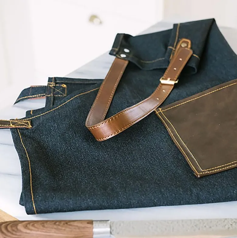 Elena forkle denimstoff m/lomme 70x80 cm pu-skinn