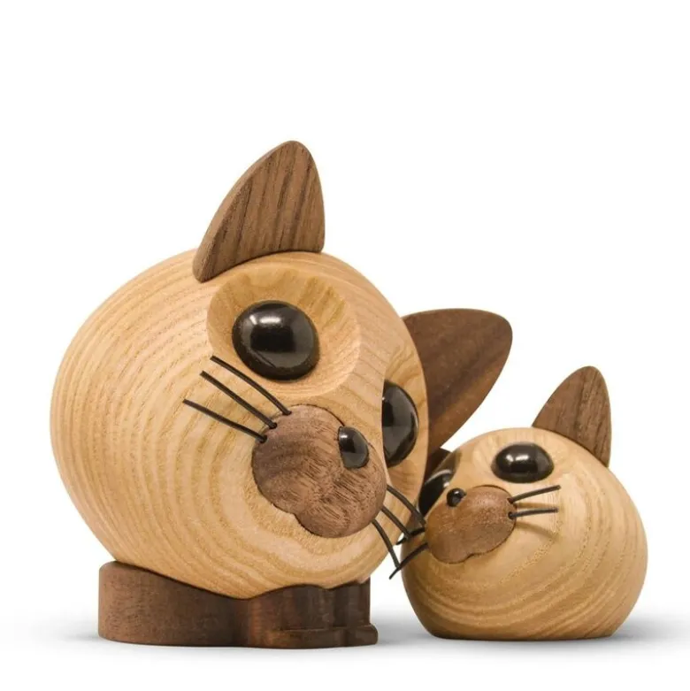Felix katt trefigur 9 cm ask/valnøtt