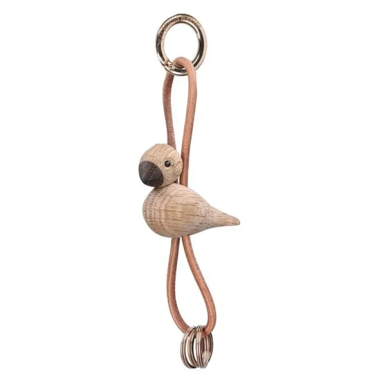 Fugl nøkkelring 6x45x3 cm gull/natur/eik