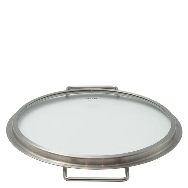 Glasslokk 24 cm børstet stål