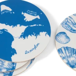 Glassunderlegg 4 stk laminert dobbelsidig blå/hvit