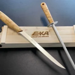 Gourmet gavesett filetekniv 20 cm og brynestål 20 cm masurbjørk/rustfritt stål