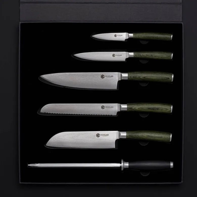 Hybrid knivsett 6 deler sølv/skogsgrønn