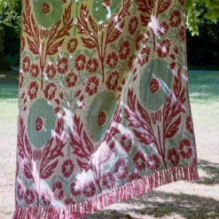 Jangal pledd 160x130 cm beige/rød/grønn