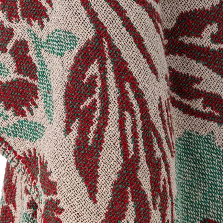 Jangal pledd 160x130 cm beige/rød/grønn