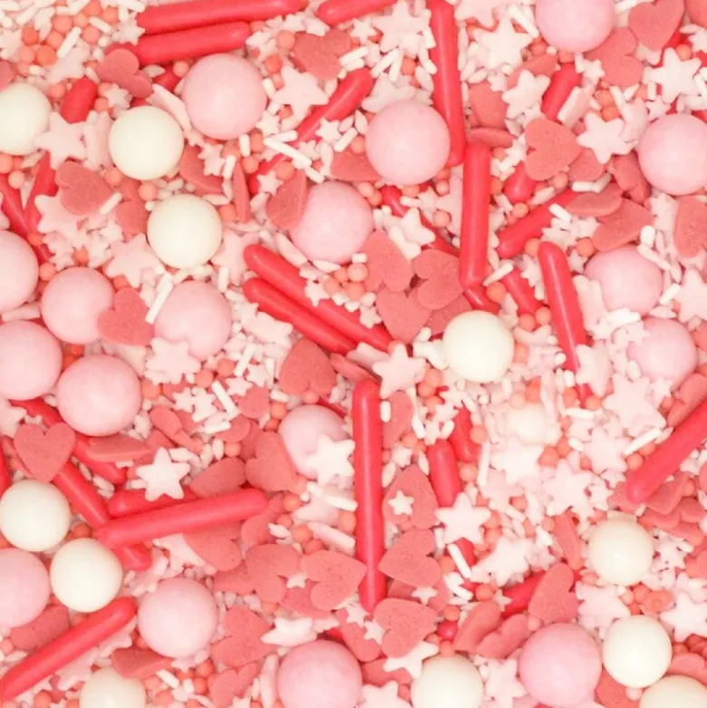 Kakestrø kuler/staver/sprinkel 70 g rosa/hvit/mørk rosa