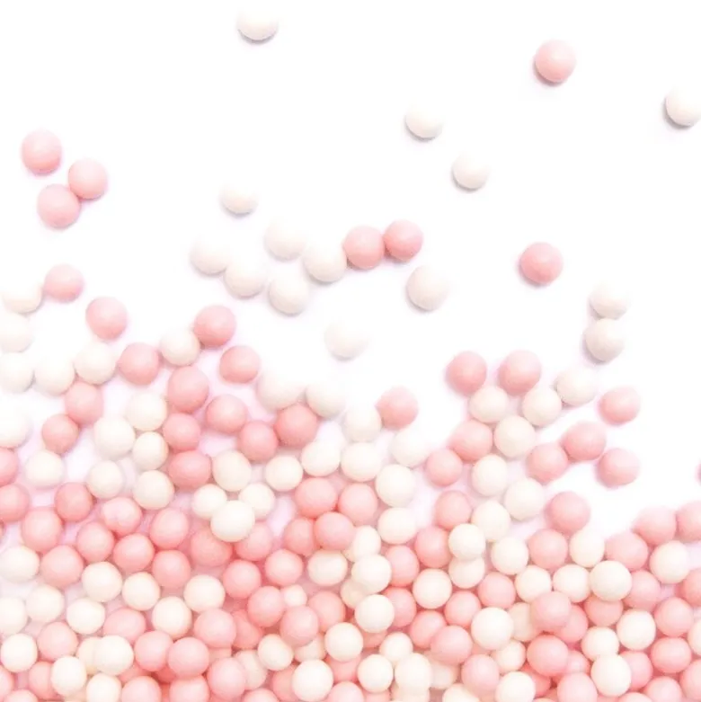 Kakestrø små kuler 55 g rosa/hvit