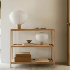 Kami bordlampe 46 cm rispapir/eik