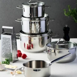 Kitchen Essentials grytesett 3 deler 1,8/2,8/3,5L med lokk blank