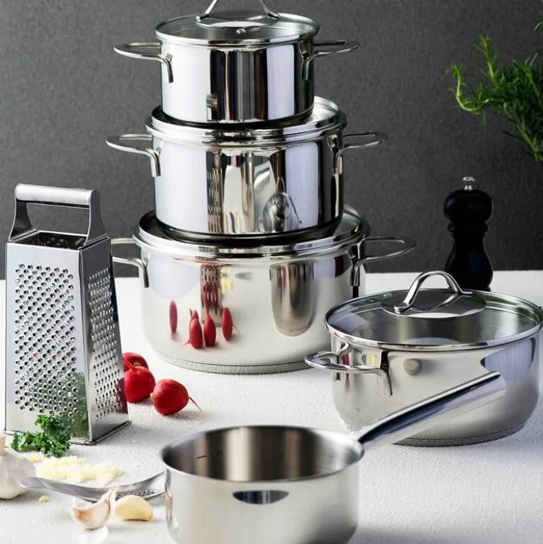 Kitchen Essentials grytesett 3 deler 1,8/2,8/3,5L med lokk blank