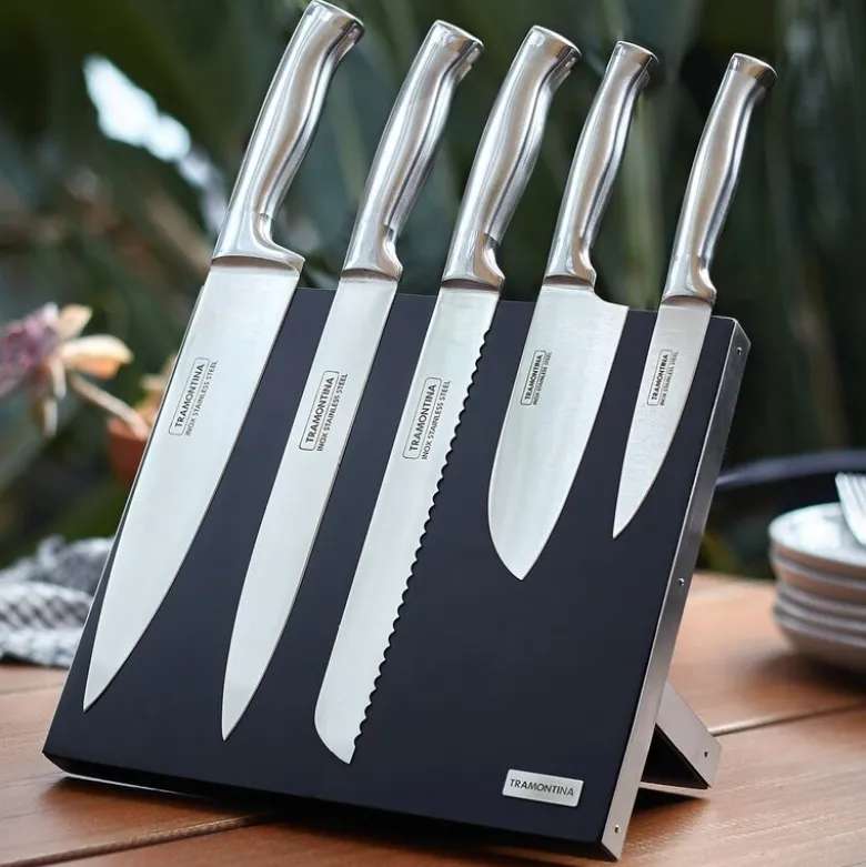 Knivsett m/magnetblokk 6 deler 36 cm stål/svart