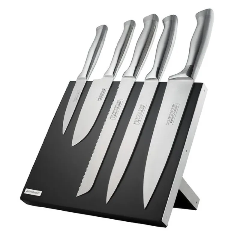 Knivsett m/magnetblokk 6 deler 36 cm stål/svart