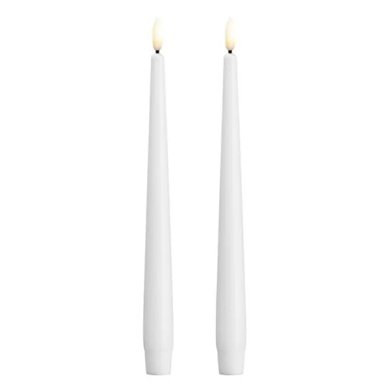 Kronelys LED 2,3x25 cm 2 stk silk hvit