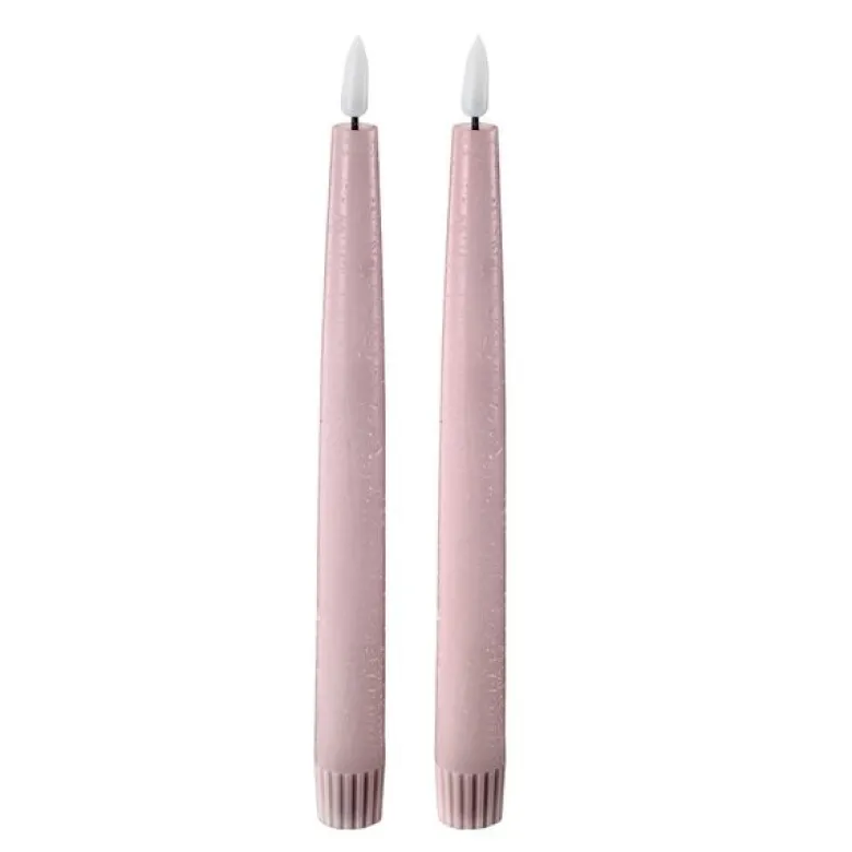 LED kronelys 2,2x22 cm 2 stk pastel rose