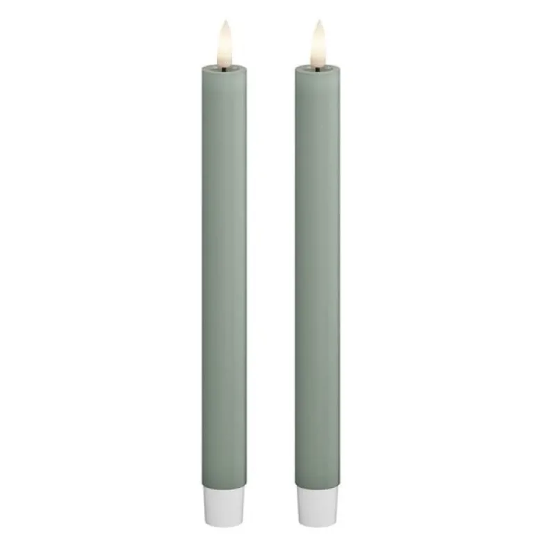 LED kronelys 2,2 x 24 cm 2 stk salvie grønn