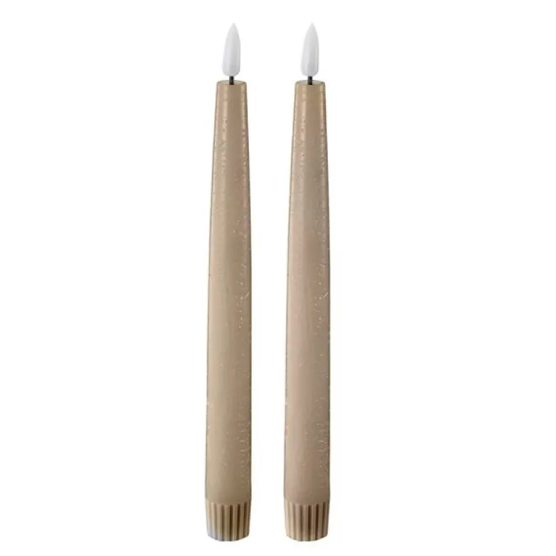 LED kronelys 2,2x22 cm 2 stk taupe