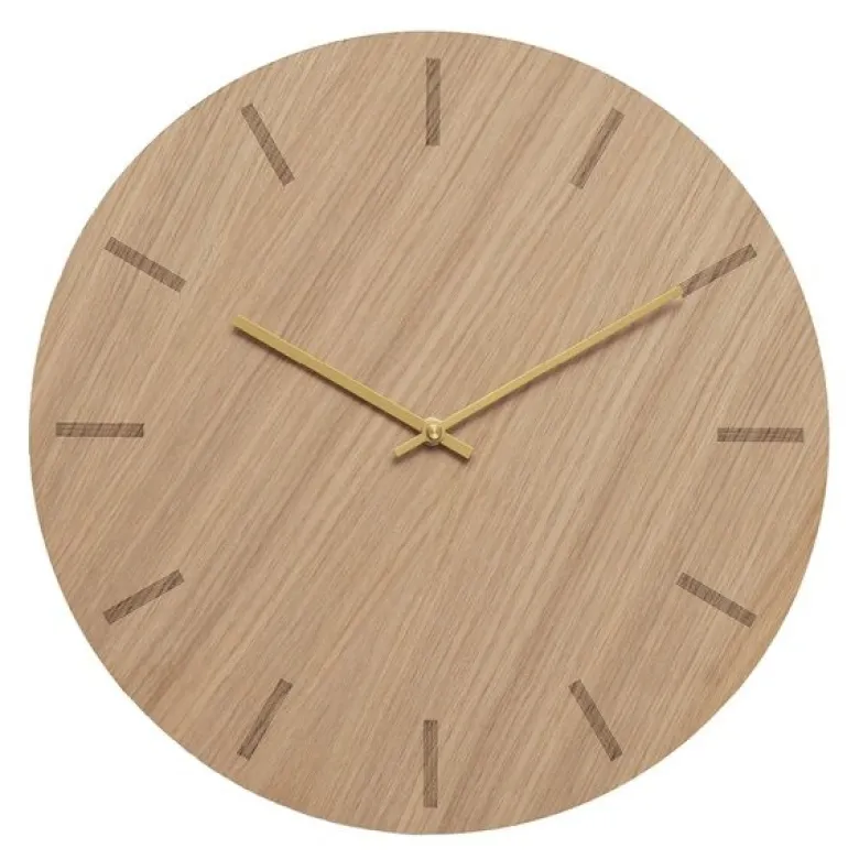 Light Oak veggklokke 38 cm lys eik m/gull viser