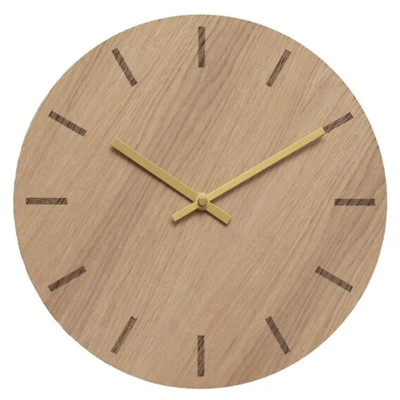Light Oak veggklokke 28 cm lys eik m/gull viser