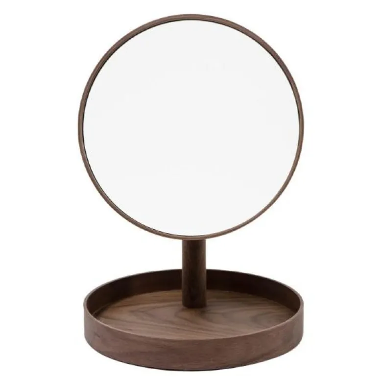 Look sminkespeil med fot 25 cm valnøtt