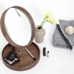 Look sminkespeil med fot 25 cm valnøtt